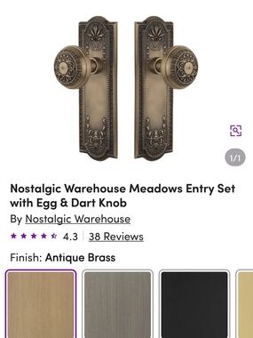 Nostalgic Warehouse Antique Brass Meadows Entry Set with Egg & Dart Knob